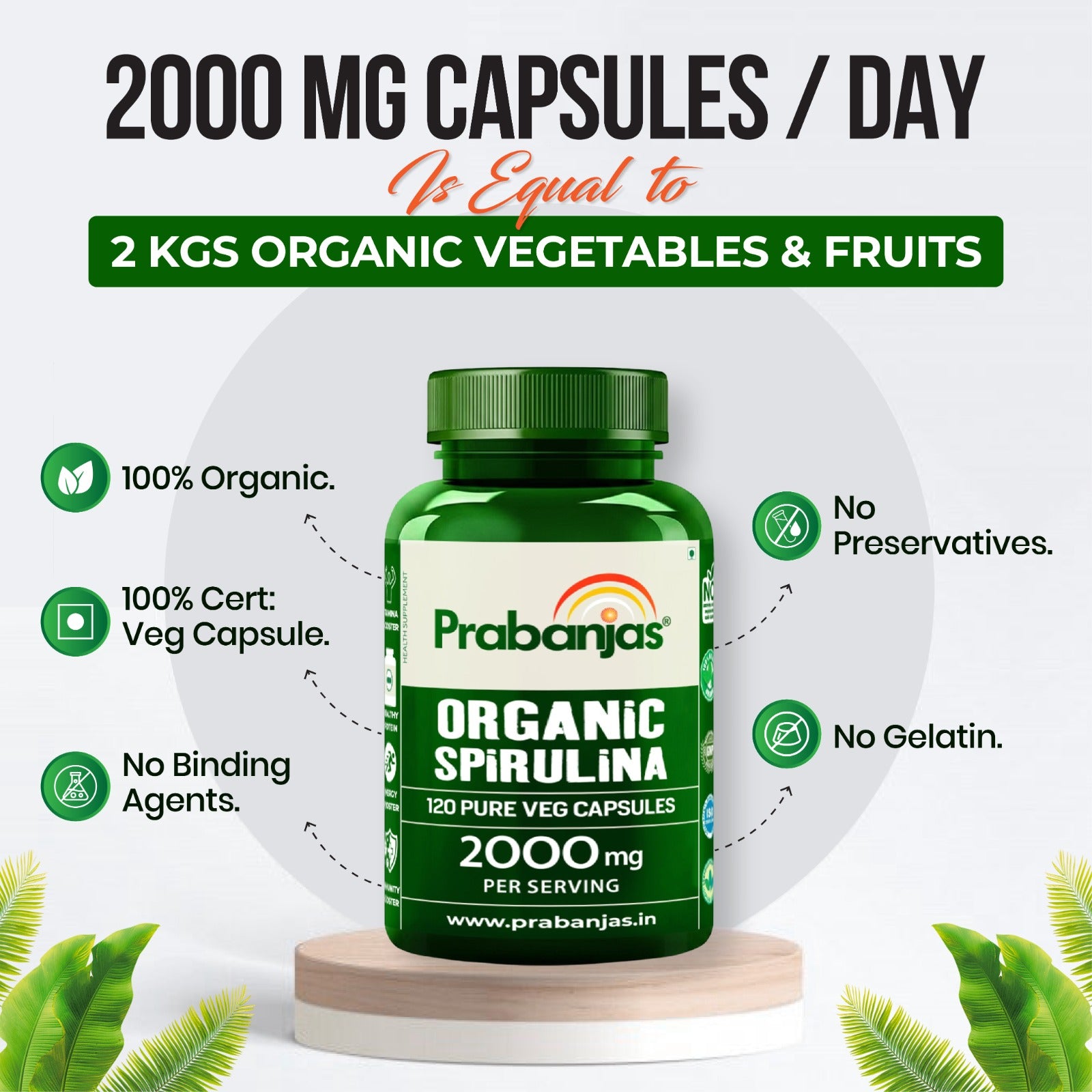 Prabanjas™ Organic Spirulina | Certified Pure Veg Capsules